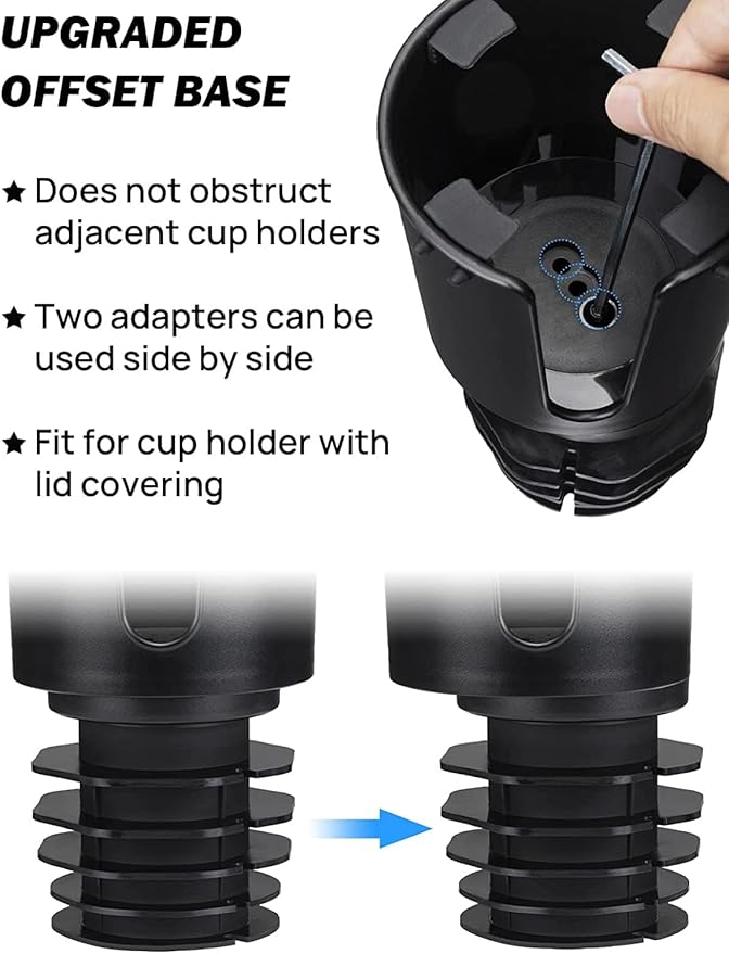 JOYTUTUS Upgraded Car Cup Holder Expander with Offset Base, Compatible YETI Ramblers, Hydro Flask, Large for Hold 18-40 oz Bo