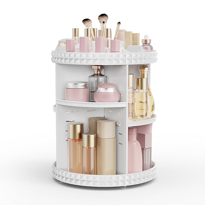 Rotating Makeup Organizer, 360° Spinning Skincare Organizers, Adjustable Layer Cosmetic Storage Lazy Susan Makeup Organizers 