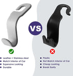 Leather Car Seat Hooks - U-Shaped Purse Holder for Car, Fully Leather-Wrapped Headrest Hooks for Purses, Bags & Coats, Durable Seat Back Organizer for Travel & Daily Use (Gray, 2 Pack)