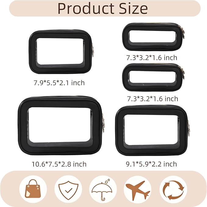 5PCS Diaper Bag Organizer Pouch Set，Clear Organizer Bags,TSA Approved Toiletry Bag,Clear Waterproof Cosmetic Bags with Zipper