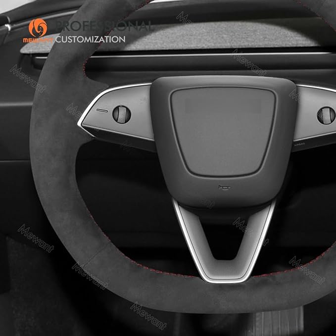 MEWANT Hand Stitched Matte Carbon Fiber&PU Leather Steering Wheel Cover Wrap for Tesla Model 3 Highland 2023 2024 2025 Steering Wheel Accessories