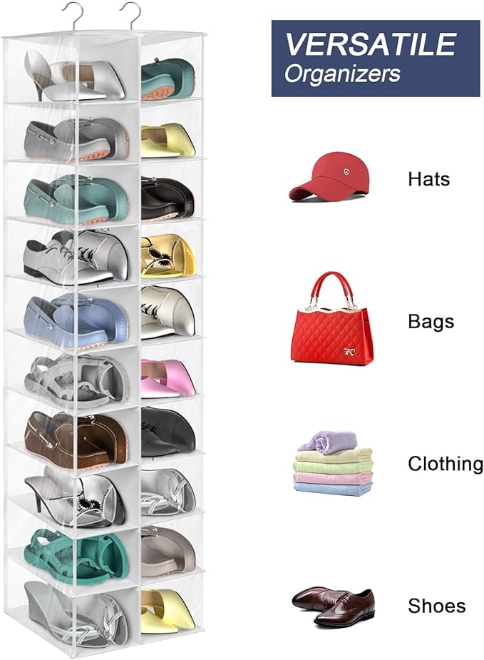 coastal rose Hanging Shoe Organizer for Closet, 20 Sections Hanging Closet Organizers and Storage Shelves, Space Saving Shoe 