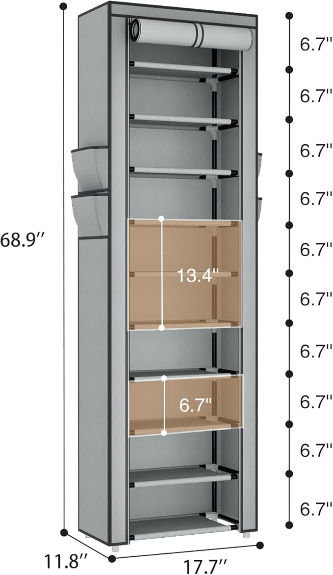 ROJASOP Shoe Rack with Covers 10 Tier Large Shoe Organizer Tall Shoe Closet Storage for 20-22 Pairs Shoe and Boot, Free Stand
