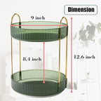Rotating Makeup Organizer Countertop 2 Tier Lazy Susan Trays Clear Skincare Perfume Storage for Bathroom Counter Vanity, Gree