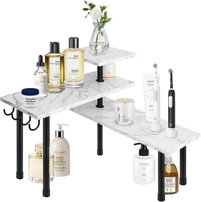 Homode Bathroom Counter Corner Shelf, 3 Tier Kitchen Countertop Organizer for Over The Sink, Make Up, Dresser Table, White Ma