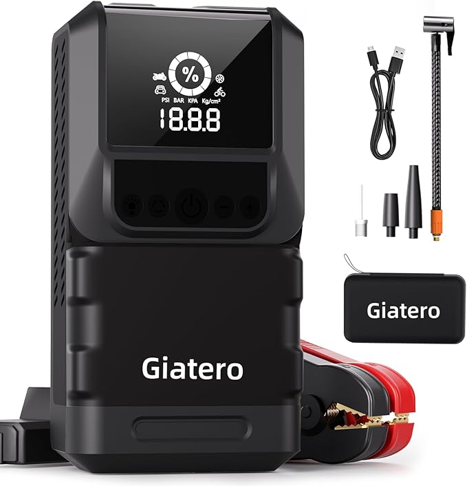 Q13 6000A Portable Car Jump Starter with Air Compressor 150PSI, Car Jumper Starter Portable(10.0L Gas/8.0L Diesel), 12V Jump