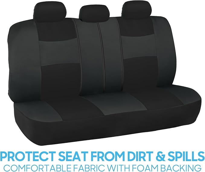 BDK PolyPro Car Seat Covers Full Set in Reverse Charcoal, Front and Rear Split Bench Seat Covers for Cars, Easy to Install Ca