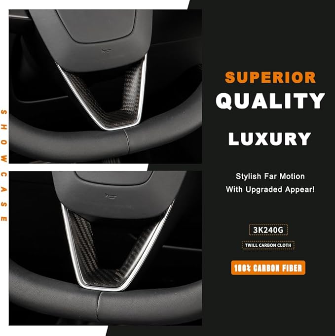 JSWAN Carbon Fiber Steering Wheel Panel Cover Fit for Tesla Refreshed Model 3 Highland Performance (2024+) Model Y Juniper (2025+) Steering Wheel Frame Trim Cover Accessories (Matte Twill Weave)