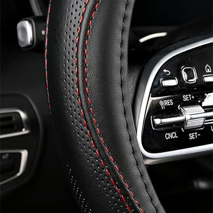 Cowhide Steering Wheel Cover Heat Resistant Anti-Slip Car Wheel Wrap Compatible with Most Makes and Models of Cars and Trucks with 14.5 to 15 Inch Steering Wheel(Gray)