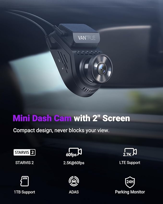 Vantrue S1 Pro Dash Cam Front STARVIS 2, 2.7K Mini Dash Camera for Cars, ADAS, App Control, Built-in WiFi GPS, G-Sensor, Loop