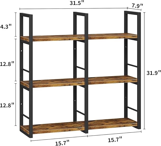 31.5 Inch Floating Shelves, 6 Tier Wood Shelves for Wall, Heavy Duty Wide Wall Mount Shelves for Living Room Bedroom Kitchen 