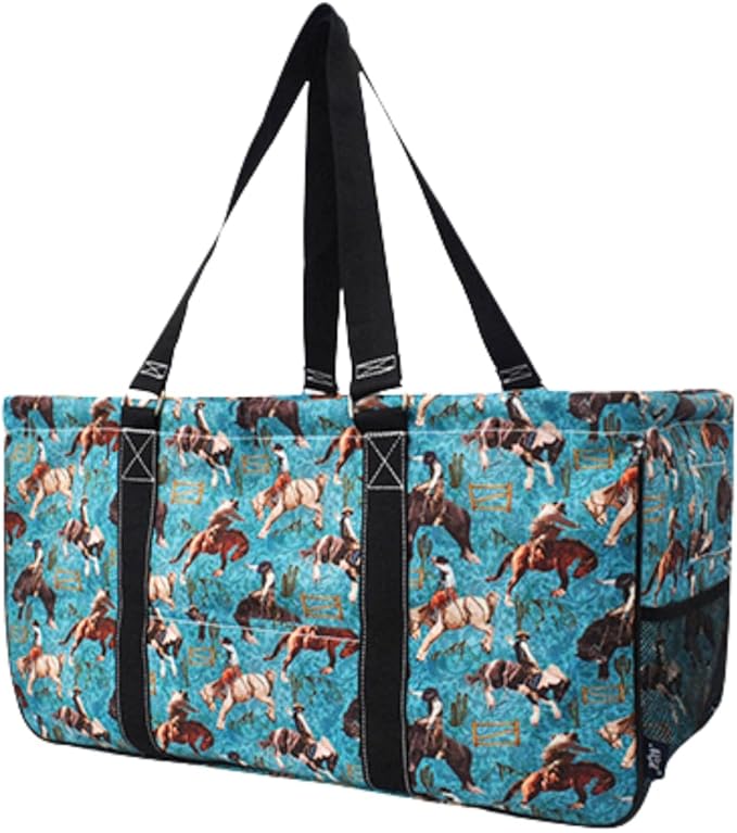 NGIL Extra Large Utility Tote Reusable Grocery Bag Oversized Collapsible for Groceries, Storage, Picnic, Beach (Rowdy Rodeo-Black)