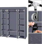 Karlhome 5-Tier Canvas Wardrobe, Portable Fabric Wardrobe with Shelves and Cover for Hanging Clothes, Clothes Rail with Cover