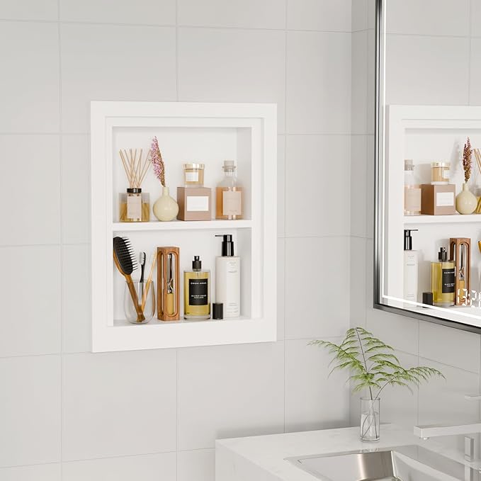 Solid Wood 14 X 18 Recessed Medicine Cabinet,2-Tier, Medicine Cabinet Organizer,Wall Niche, Bathroom Wall Cabinet, recessed b