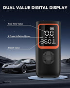 Tire Inflator Portable Air Compressor - 150PSI Cordless Air Pump for Car Tires with Pressure Gauge & LED Light, 3X Faster Inflation Electric Air Compressor for Car Bikes, Motorcycle, Ball