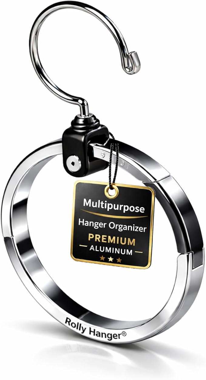 Rolly Hanger® Closet Space Saver – Premium Rotating Aluminum Organizer for Belts, Ties, Hats & Handbags – Heavy Duty 360° Swi
