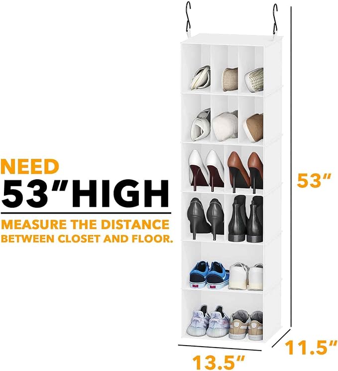 SpaceAid 2 Pack Hanging Closet Organizer and Storage with Dividers, 24 Compartments Hanging Shoe Shelves for Closet, Wardrobe