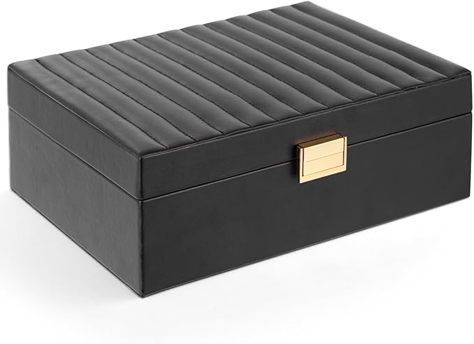 Gifturbo Jewelry Boxes for Women, Black 2-Layer Jewelry Organizer Box with Removable Tray, PU Leather Jewelry Storage Girls, 