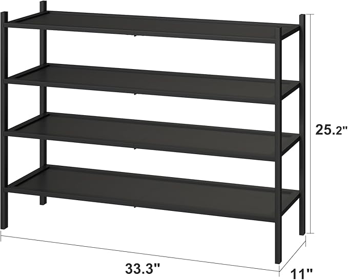 kiplant Black 4-Tier Bamboo Wood Shoe Rack, Stackable for Closet, Entryway & Hallway