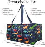 NGIL Extra Large Utility Tote Reusable Grocery Bag Oversized Collapsible for Groceries, Storage, Picnic, Beach (Dino World-Navy)