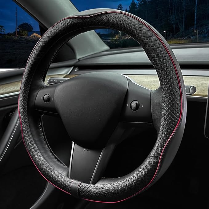LKWLIKEI Nappa Leather Ultra-Thin Steering Wheel Cover, for Tesla Model 3/Y Steering Wheel Cover, Non-Slip Design and Interio