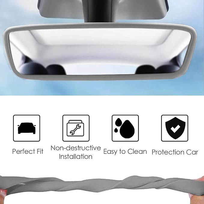 2PCS Protector Trim Frame Compatible with Tesla Model 3 Y 2020-2024 2025 2026 Screen Edge Frame Rearview Mirror Cover Interior Decorations Center Console Decor Highland Juniper Accessories Set (Gray)