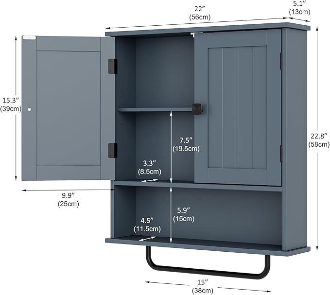 RRX Bathroom Cabinet Wall Mounted Medicine Cabinets with Towels Bar, Over The Toilet Storage Cabinet with 2 Doors and Adjusta