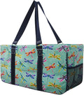 NGIL Extra Large Utility Tote Reusable Grocery Bag Oversized Collapsible for Groceries, Storage, Picnic, Beach (Dragonfly-Navy)