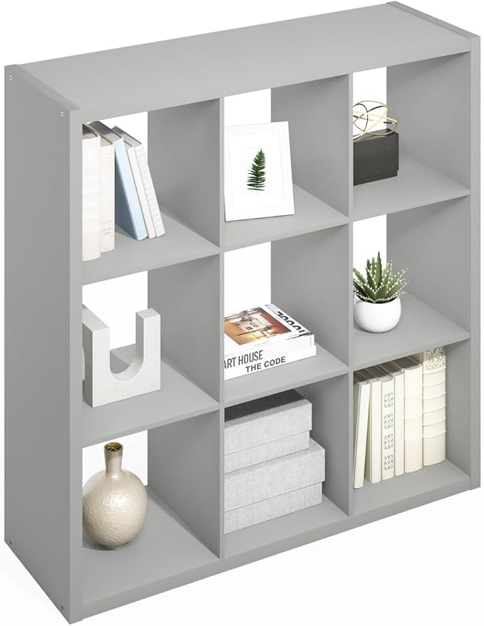 Furinno Simple Cube Storage Organizer, 9-Cube Display Shelf, Open Back Shelving Unit, Storage Shelves, Extra Thick Frame, for