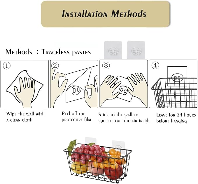 JUNCHU CHERRY 2 Pack Hanging Storage Basket, Bathroom Basket, Household Goods, with Traceless Tape, no Drilling, for Cabinet 