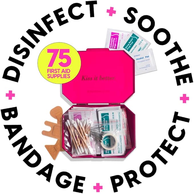 BLINGSTING First Aid Kit - 75 Essential First-aid Supplies, Bandages, Wipes, Gold Travel Case - Multipurpose Mini Emergency K