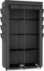 Portable Closet for Hanging Clothes, Portable Wardrobe Closet with Cover, 4 Storage Shelves, 2 Hanging Rods and 8 Side Pocket