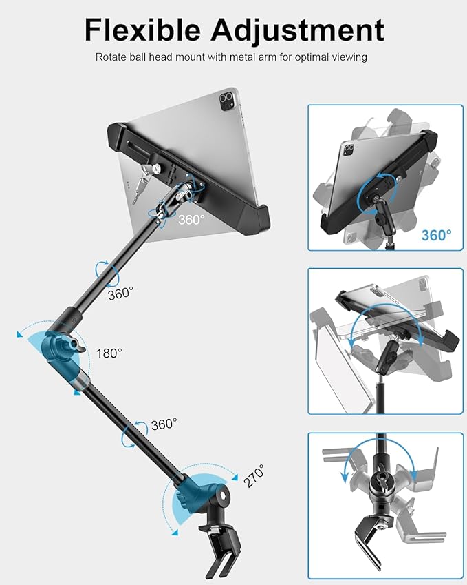 woleyi Anti-Theft Locking Car or Truck Seat Rail Tablet Mount, Heavy Duty Car Floor Tablet Security Holder with 360° Rotation Foldable Arm for iPad Pro 13 Air, Galaxy Tab, Fire, Surface, 9-14" Devices