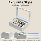 Bracelets Organizer Rods Bangles Display Holder, Clear See through Lid Leather Velvet Jewelry Storage Box Case for Women, 2 R