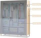 Clothes Organizer 3 Hanging Rod Shelf Portable Closet with Cover Clothes Rack Standing Closet Clothes Storage Wardrobe Garmen