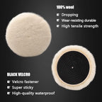 SPTA Wool Buffing Polishing Pads, 3Pcs 5 Inch (125mm) Wool Cutting Pad, Wool Compounding Pad, Buffing and Polishing Pads Buffing Wheel for 5 Inch Car Polisher Compounding, Polishing, Buffing