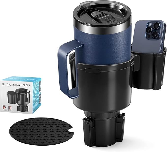 Car Cup Holder Expander W/Offset Adapter, 2-in-1 Cup Holder Extender for Large Bottles up to 4.3", Adjustable Base Fits Stanl