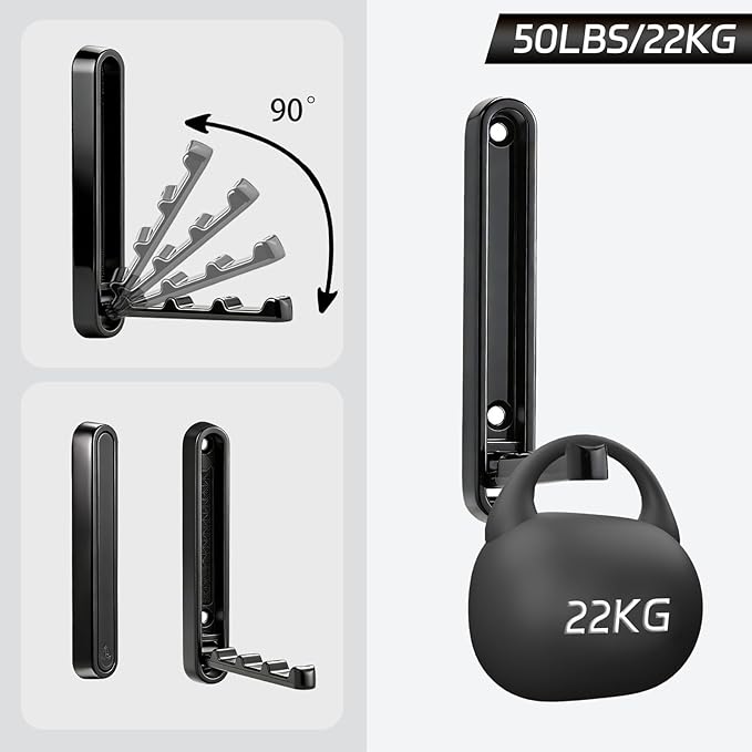 Dntorx 2 Pcs Extended Folding Coat Hooks Wall Mounted, 4.33 in Black Foldable Wall Hooks Heavy Duty Valet RV Hooks Bathroom T