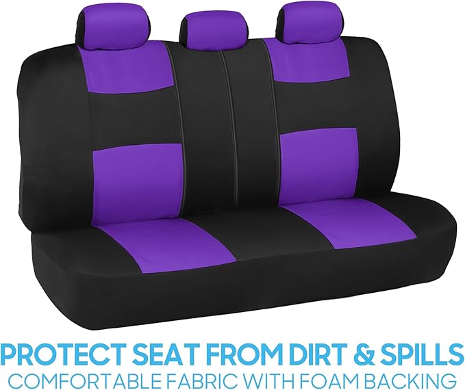 BDK PolyPro Car Seat Covers Full Set in Purple on Black, Front and Rear Split Bench Seat Covers for Cars, Easy to Install Car