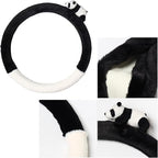 8 Pcs Cute Panda Steering Wheel Cover Set for Women Girl,Anti-Slip Lovely Cartoon Car Wheel Protector Universal 15 Inch Fit for Vehicle, Car, Auto, SUV (Black White)