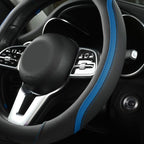 Car Steering Wheel Cover, Leather Steering Wheel Cover Blue Universal 14.5-15 Inch Microfiber Leather Anti-Slip Breathable Au
