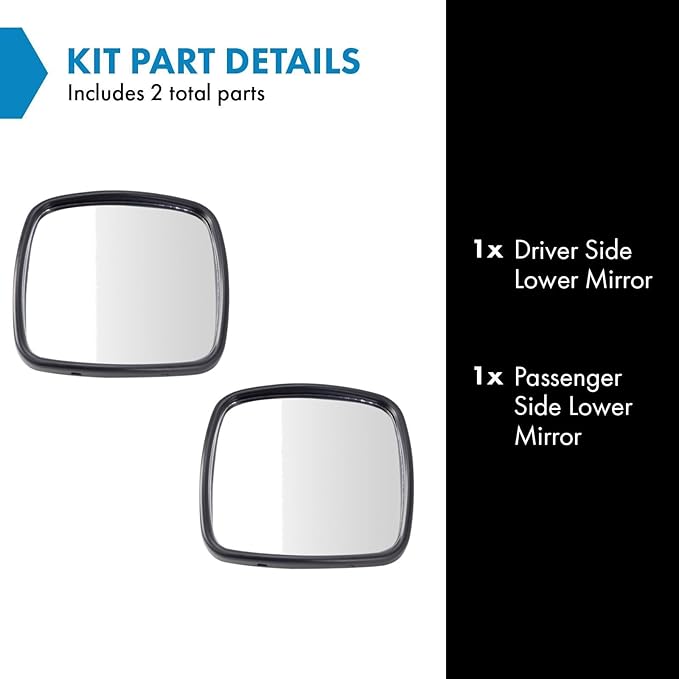 TRQ Driver and Passenger Side Lower Mirror Set Manual Chrome Housing Smooth Plastic Compatible with 2002-2006 Freightliner M2