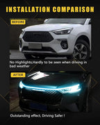 YM E-Bright Led Hood Light Strip Exterior Led Strip Lights for Cars Waterproof Flexible DRL Dynamic Scan Start Up Hoodbeam Kit Daytime Running Light for Truck,SUV,12V 70inch,Ice Blue,1 Set