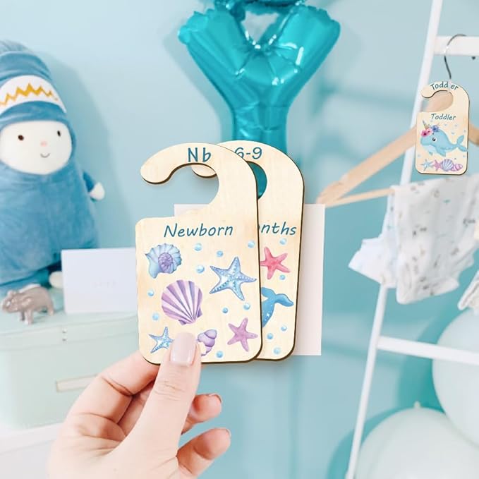 CRASPIRE 10Pcs Wood Baby Wardrobe Dividers Ocean Size Divider Closet Organizers Turtle Seahorse Clothes Whale Shell Nursery D