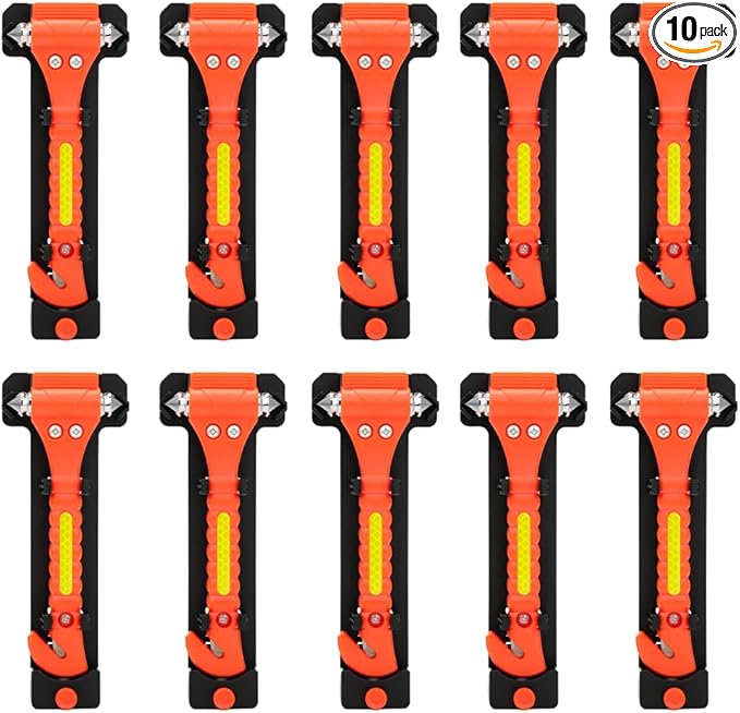 SINSEN Car Safety Hammer Set of 10 Emergency Escape Tool Auto Car Window Glass Hammer Breaker and Seat Belt Cutter Escape 2-i