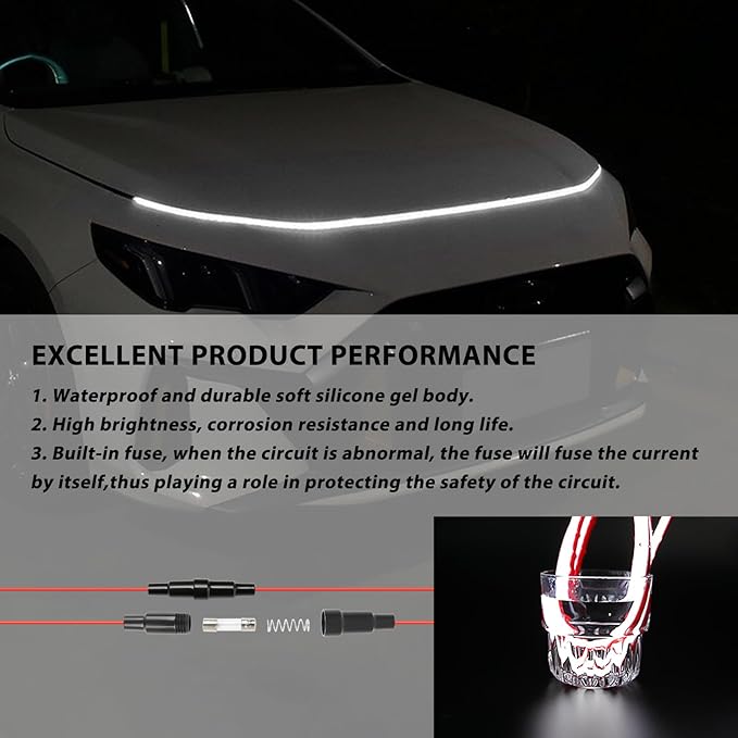 Car Hood Light Strip Exterior, 71 Inch DRL LED Strip Lights Waterproof IP68 Scan Start-up + White Light,Compatible with GMC Sierra 1500 2500 Chevy Silverado 1500 2500 Dodge Ram 1500