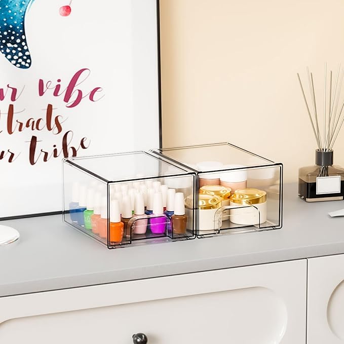 4.4" Tall Small Clear Acrylic Stackable Storage Drawers for Vanity,Under Sink,Bathroom Closet,Medicine Cabinet Organization a