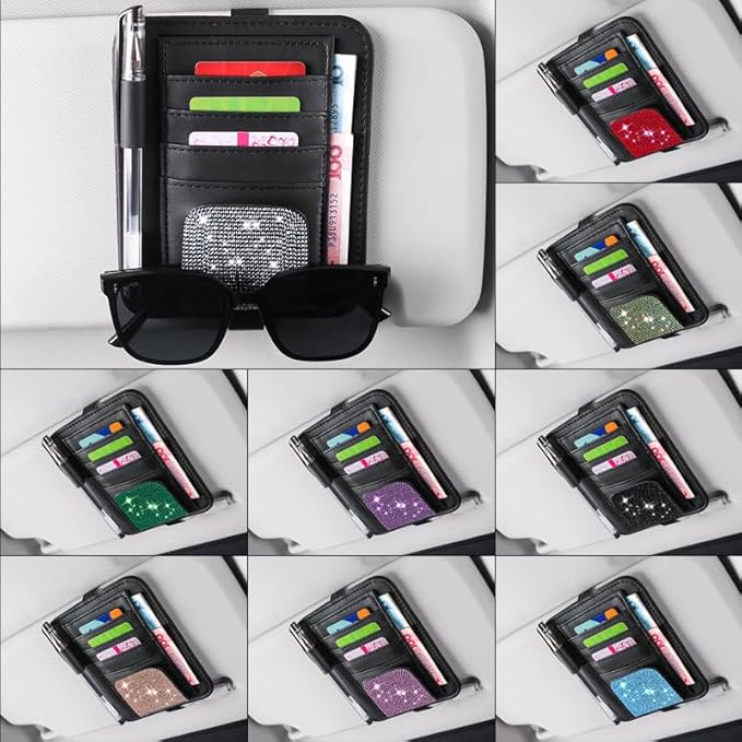 Bling Car Sun Visor Organizer, Rhinestone Multi-Pocket Truck Visor Organizer Pouch with Visor Pen Holder,Glasses Holder,Universal Sunvisor Organizers for Most Cars SUVs -Purple