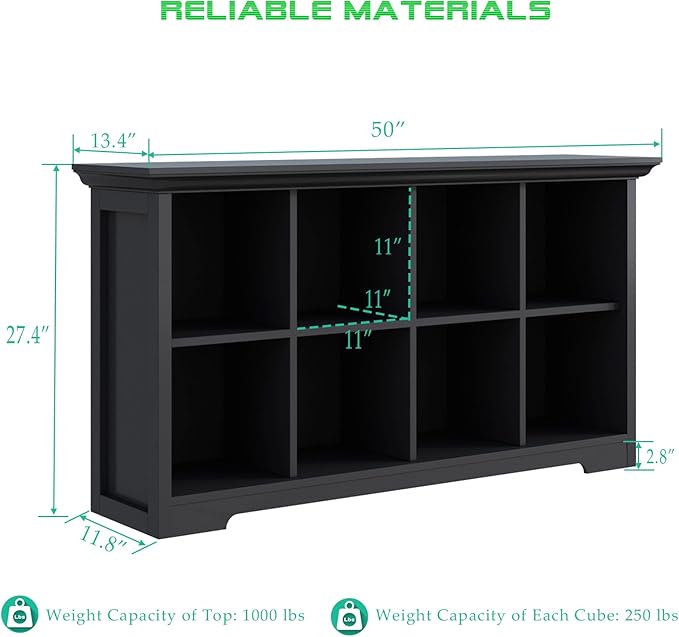 OSCHF Cube Shelf Bookcase with Base - Wooden 2 Tiers Floor Standing Low Storage Cabinet for Home and Office, 8-Cube Lattice B