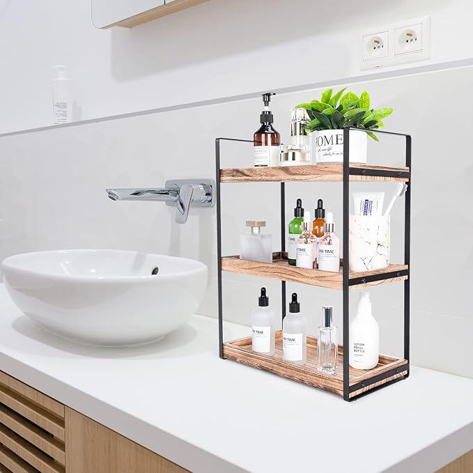 Giftacity 3-Tier Countertop Organizer for Bathroom Counter Stylish Wood Bathroom Vanity Organizer Shelf Storage - The Perfect